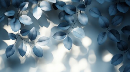 Poster - Delicate blue leaves with soft shadows create a serene, calming atmosphere against a gentle background.