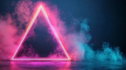Poster - A vibrant neon triangle illuminated against a smoky backdrop, creating a striking visual effect in a dark setting.