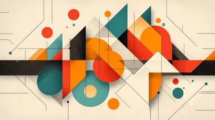 Poster - Colorful abstract shapes and geometric patterns create a vibrant visual composition with a blend of circles, lines, and angles.
