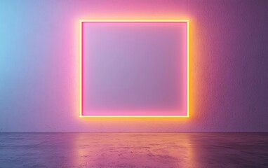 Poster - Colorful neon frame glowing on a minimalist wall in a modern space.
