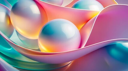 Poster - Colorful spheres in a mesmerizing abstract swirl create an enchanting visual experience in soft pastel hues. Generative AI
