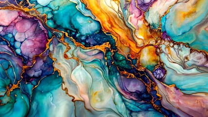Poster - Vibrant hues and mesmerizing patterns come alive in a stunning abstract art piece created with vivid inks. Generative AI