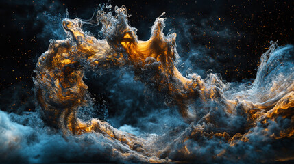 Poster - dynamic abstract representation of swirling colors and textures in dark atmosphere