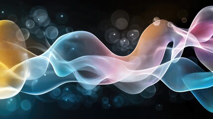Poster - Colorful abstract sound waves combined with audio gear create a lively backdrop filled with neon light effects in blue and pink shades