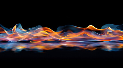 Poster - Colorful abstract waves with bright flames and reflections on dark background
