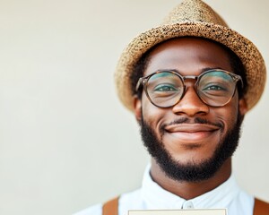 Poster - Contemporary Portrait Young Black Male in Vintage Hat and Glasses, Casual Attire - Modern Lifestyle and Cultural Diversity in Digital Marketing and Branding