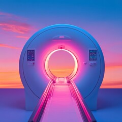 Poster - Neon Gradient Diagnostic Imaging Innovative Medical Scanner with Futuristic Interface - Transformative Healthcare Technology for Enhanced Patient Diagnostics and Advanced Hospital Solutions