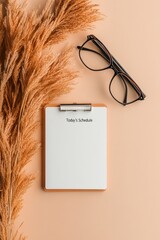 Aufkleber - Minimalist Workspace Vibes Modern Clipboard with Todays Schedule Text and Natural Pampas - Streamlined Office Planning and Professional Time Management Aesthetic