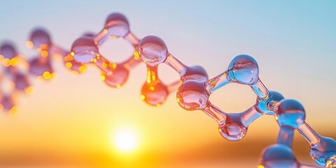 Poster - Vibrant Molecular DNA Structure Visualization at Sunset - Inspiring Genomic Research Imagery for Digital Marketing and Biotech Industries, Capturing Innovative Scientific Aesthetics