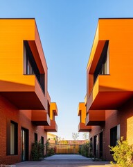 Aufkleber - Vibrant Geometric Architecture Modern Residential Complex with Bold Facades and Textured Balconies - Real Estate Showcase and Urban Living Promotion