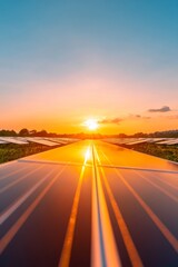 Aufkleber - Solar Aesthetic Gleaming Photovoltaic Panels Under Open Sunset Sky - Industrial Clean Energy Visuals and Sustainable Commercial Innovation Showcase