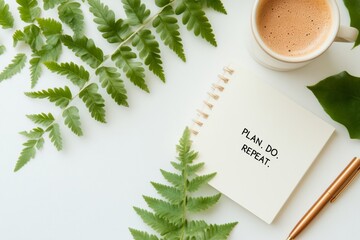 Poster - Minimalist Productivity Design Sleek Typography on White Notepad with Pen and Fern - Inspiring Content for Business Coaching and Personal Organization Creativity
