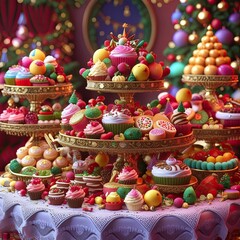 Wall Mural - A dessert table filled with many colorful and yummy treats