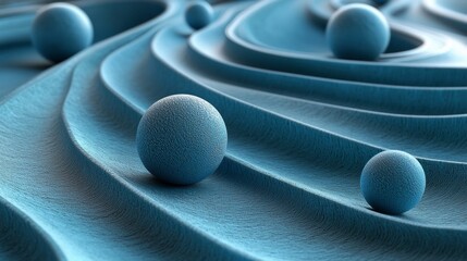 Aufkleber - Soft blue spheres gently rest on undulating textured waves, inviting a sense of tranquility. The smooth curves and patterns evoke a dreamlike ambiance, perfect for creative inspiration