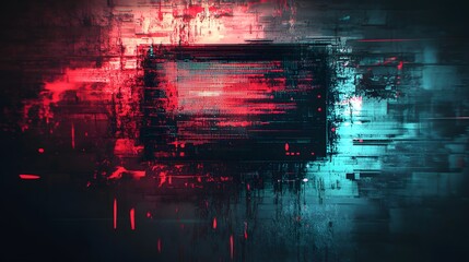 Leinwandbilder - Striking abstract background with intense digital glitch effect featuring chaotic neon interference RGB color distortion and surreal technological patterns