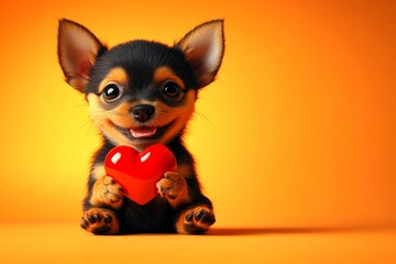  Cute doggy with diamond red heart - sign of love, funny greeting card. Commercial concept. - my treasured dog. February love concepts. Dog valentine's poses. Valentine's day inspiration.