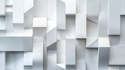 Poster - Abstract geometric wall design showcasing layered white shapes and textures in modern space