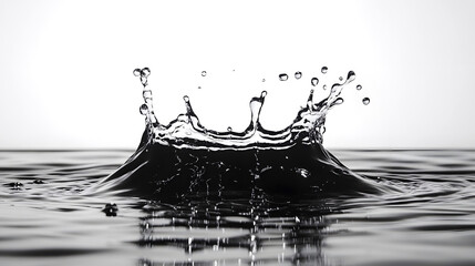 Poster - Stunning abstract image featuring a dynamic black and white splash of water creating a pattern with fluid motion and reflective textures