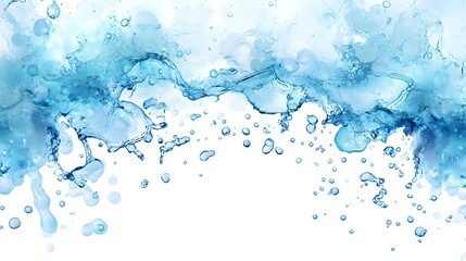 Aufkleber - Stunning close up of water droplets splashing and dancing on a vibrant teal watercolor like abstract backdrop creating a serene calming and visually mesmerizing effect