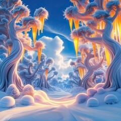 Wall Mural - A magical winter wonderland Along with the frosted trees packed with exquisite details