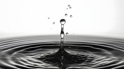Aufkleber - Tranquil black and white photograph showcasing a single water drop creating concentric ripples on a calm water surface with a minimalist abstract and serene visual effect