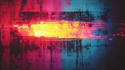 Aufkleber - Vibrant Abstract Painting with Colorful Digital Glitch Textures and Geometric Patterns  This dynamic and contemporary digital artwork features a bold abstract composition with layers of vivid colors