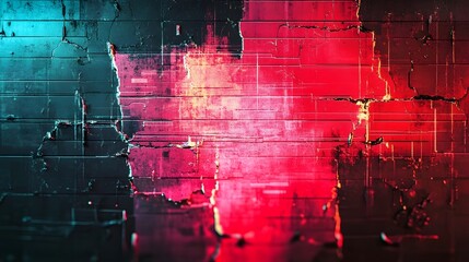 Poster - Vibrant and captivating abstract digital backdrop with a striking glitch effect featuring a dynamic arrangement of geometric patterns in a range of bold contrasting colors