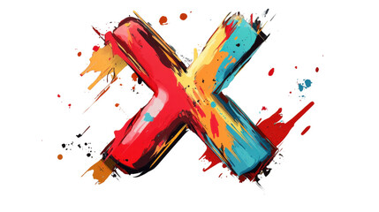 Poster - Colorful x shape crossing with brushstrokes and paint splatter on transparent background