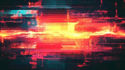 Poster - Vibrant and dynamic abstract digital glitch effect with futuristic technological interference and colorful disruptive visual patterns
