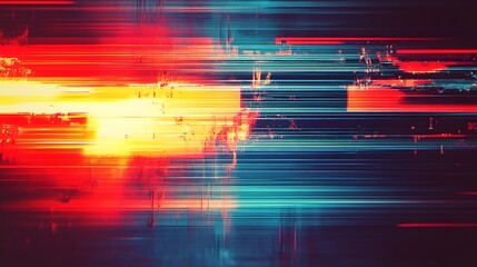 Poster - Vibrant and dynamic digital abstract artwork with glitch like pixel distortion neon lights and chaotic motion effects  This surreal and futuristic digital image explores the boundaries of digital art