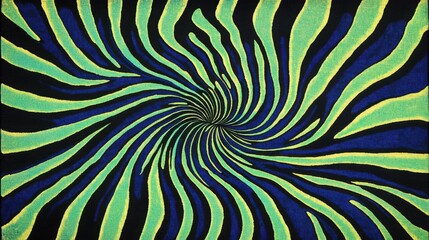 Poster - A vibrant swirling pattern of green and blue stripes creates a dynamic, hypnotic effect, drawing the viewer's gaze into its center.