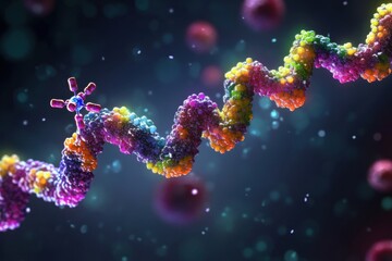 Poster - vibrant digital artwork of dna double helix with molecule, science and biology.