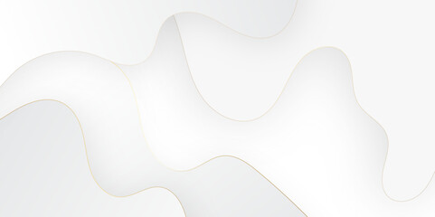 Leinwandbilder - White background with wavy light gold lines and dynamic gray shadows Elegant Graphic Design with Soft Curves, Line Patterns, and Text Space .luxury white abstract background golden elements vector.	
