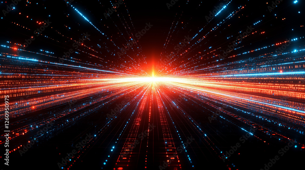 Futuristic high-speed data stream with glowing red and blue digital ...