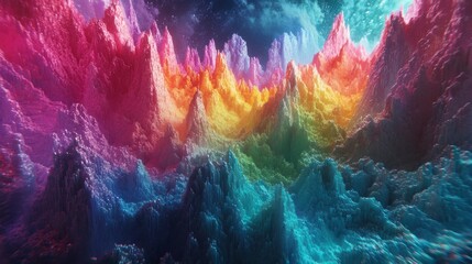 Poster - Layers of vibrant colors rise and fall like mountains, creating a breathtaking abstract landscape. The dynamic hues reflect a surreal world filled with energy and depth, capturing the imagination