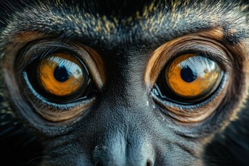 Aufkleber - Close-up view of a monkey's striking eyes revealing intricate details and vibrant colors in natural light