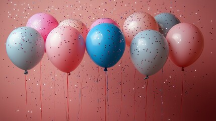 Wall Mural - Colorful balloons with glitter against a pink background for a festive celebration