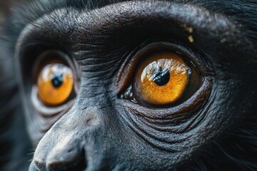 Aufkleber - Close-up view of a monkey's striking eyes revealing intricate details and vibrant colors in natural light