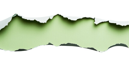 Poster - Torn horizontal green paper with transparent background revealing checkered pattern