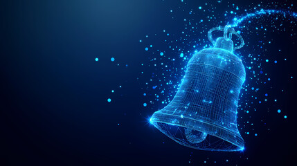Aufkleber - Digital Bell: A shimmering bell made of swirling blue particles, a mesmerizing digital representation of sound and communication. The futuristic design suggests innovation, connection.