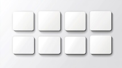 Eight blank squares, app icons,  website layout