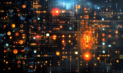 Poster - Abstract technology background with circuit board pattern and glowing elements