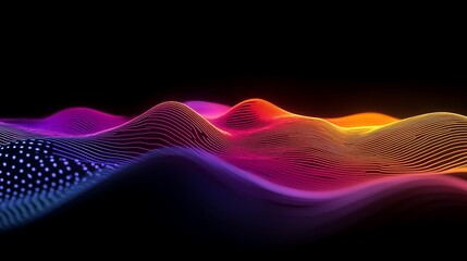 Canvas Print - Abstract colorful wave pattern on black background.