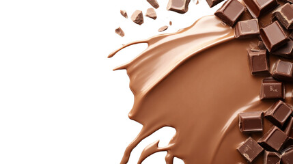 Poster - Chocolate chunks falling onto splash of melted chocolate with transparent background