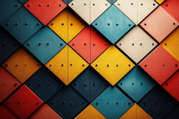 Aufkleber - Colorful diamond pattern wall with rivets creating visual interest