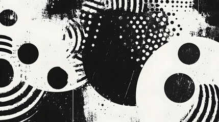 Aufkleber - Abstract black and white monochrome dot and circle pattern background with grunge geometric minimalist and digital art elements  Textured contemporary and modern graphic design style