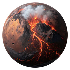 Wall Mural - lava-covered planet with volcanic activity isolated on transparent background