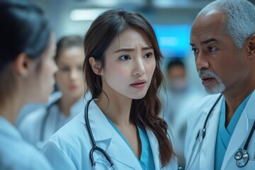 Poster - Doctors discussing diagnosis in hospital corridor