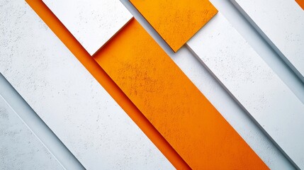 Poster - Bold orange shapes contrast against soft white surfaces, creating a dynamic interplay of light and shadow. This abstract composition invites viewers to ponder the essence of modern architecture