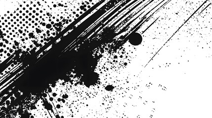 Fototapete - Dynamic and Expressive Monochrome Abstract Texture Background with Bold Brush Strokes Splatters Drips and Geometric Patterns  and Visually Striking Design Element